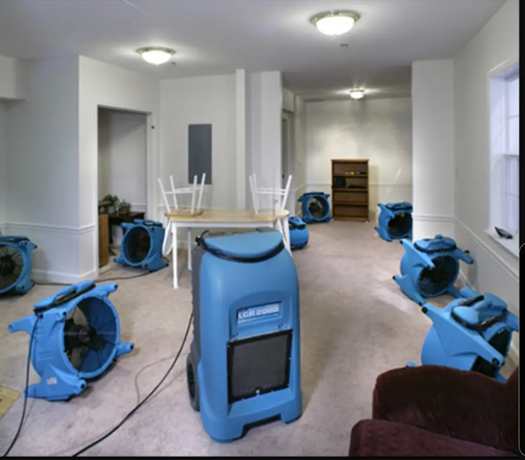 Air movers and dehumidifier setup for Water Extraction & Removal in Red Lion